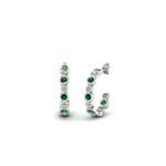 Load image into Gallery viewer, bezel-half-round-cut-diamond-hoop-earring-with-emerald-in-14K-white-gold-FDEAR86441GEMGR-NL-WG