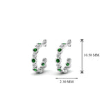 Load image into Gallery viewer, bezel-half-round-cut-diamond-hoop-earring-with-emerald-in-14K-white-gold-FDEAR86441GEMGR-NL-WG