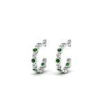 Load image into Gallery viewer, bezel-half-round-cut-diamond-hoop-earring-with-emerald-in-14K-white-gold-FDEAR86441GEMGR-NL-WG