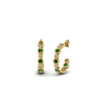 Load image into Gallery viewer, bezel-half-round-cut-diamond-hoop-earring-with-emerald-in-14K-yellow-gold-FDEAR86441GEMGR-NL-YG