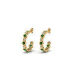 Load image into Gallery viewer, bezel-half-round-cut-diamond-hoop-earring-with-emerald-in-14K-yellow-gold-FDEAR86441GEMGR-NL-YG
