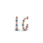 Load image into Gallery viewer, bezel-half-round-cut-diamond-hoop-earring-with-ice-blue-topaz-in-14K-rose-gold-FDEAR86441GICBLTO-NL-RG
