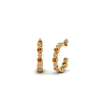 Load image into Gallery viewer, bezel-half-round-cut-diamond-hoop-earring-with-orange-sapphire-in-14K-yellow-gold-FDEAR86441GSAOR-NL-YG