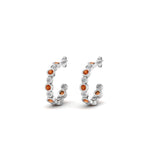 Load image into Gallery viewer, bezel-half-round-cut-diamond-hoop-earring-with-orange-sapphire-in-950-Platinum-FDEAR86441GSAOR-NL-WG