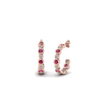 Load image into Gallery viewer, bezel-half-round-cut-diamond-hoop-earring-with-pink-sapphire-in-14K-rose-gold-FDEAR86441GSADRPI-NL-RG