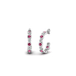 Load image into Gallery viewer, bezel-half-round-cut-diamond-hoop-earring-with-pink-sapphire-in-950-Platinum-FDEAR86441GSADRPI-NL-WG