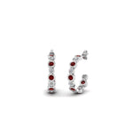 Load image into Gallery viewer, bezel-half-round-cut-diamond-hoop-earring-with-ruby-in-14K-white-gold-FDEAR86441GRUDR-NL-WG