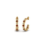 Load image into Gallery viewer, bezel-half-round-cut-diamond-hoop-earring-with-ruby-in-14K-yellow-gold-FDEAR86441GRUDR-NL-YG