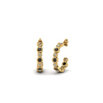 Load image into Gallery viewer, bezel-half-round-cut-hoop-earring-with-black-diamond-in-14K-yellow-gold-FDEAR86441GBLACK-NL-YG