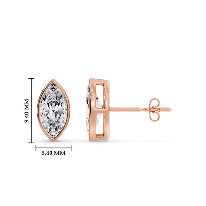 Bezel Stud Earring One Carat Marquise Diamond