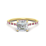 Load image into Gallery viewer, cathedral-hidden-halo-asscher-cut-pink-sapphire-ring-in-yellow-gold-FD9788ASRGSADRPI-NL-YG