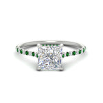 Load image into Gallery viewer, cathedral-hidden-halo-princess-cut-emerald-ring-in-white-gold-FD9788PRRGEMGR-NL-WG