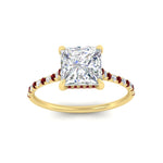Load image into Gallery viewer, cathedral-hidden-halo-princess-cut-ruby-ring-in-yellow-gold-FD9788PRRGRUDR-NL-YG