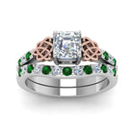 Load image into Gallery viewer, celtic-asscher-cut-diamond-wedding-ring-set-with-emerald-in-white-gold-FDENS2255B1ASGEMGRANGLE5-NL-WG_88648037-15de-4445-94e2-bf1696335f97?v=1757056956