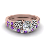 Load image into Gallery viewer, celtic-asscher-cut-diamond-wedding-ring-set-with-violet-topaz-in-rose-gold-FDENS2255B1ASGVITO-NL-RG_a5ba9163-9f28-4d21-b688-422970019536?v=1757056956