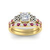 Load image into Gallery viewer, celtic-asscher-cut-pink-sapphire-wedding-ring-set-in-yellow-gold-fdens2255asgsadrpiangle5-nl-yg-ws1.jpg