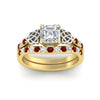 Load image into Gallery viewer, celtic-asscher-cut-ruby-wedding-ring-set-in-yellow-gold-fdens2255asgrudrangle5-nl-yg-ws1.jpg
