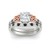 Load image into Gallery viewer, celtic-cushion-cut-black-diamond-wedding-ring-set-in-white-gold-fdens2255cugblackangle5-nl-wg-ws1.jpg