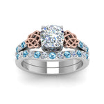 Load image into Gallery viewer, celtic-cushion-cut-diamond-wedding-ring-set-with-blue-topaz-in-white-gold-FDENS2255B1CUGICBLTOANGLE5-NL-WG_bdf7876a-6d90-4091-80e5-a783db8e288e?v=1757065024