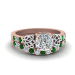 Load image into Gallery viewer, celtic-cushion-cut-diamond-wedding-ring-set-with-emerald-in-rose-gold-FDENS2255B1CUGEMGR-NL-RG_3ff05463-d9d6-46b5-8270-85fbe4dd7721?v=1757065024