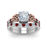 Load image into Gallery viewer, celtic-cushion-cut-diamond-wedding-ring-set-with-ruby-in-white-gold-FDENS2255B1CUGRUDRANGLE5-NL-WG_fd664280-3419-4e70-80b6-e300196831e2?v=1757065045