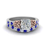 Load image into Gallery viewer, celtic-cushion-cut-diamond-wedding-ring-set-with-sapphire-in-white-gold-FDENS2255B1CUGSABL-NL-WG_69d48983-f4e2-4f5d-8daa-b228925dc76e?v=1757065024