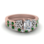 Load image into Gallery viewer, celtic-emerald-cut-diamond-wedding-ring-set-with-emerald-in-rose-gold-FDENS2255B1EMGEMGR-NL-RG_5ad9a0fe-2483-4627-ae3b-239ecefcc4d4?v=1757056978