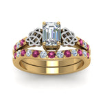 Load image into Gallery viewer, celtic-emerald-cut-diamond-wedding-ring-set-with-pink-sapphire-in-yellow-gold-FDENS2255B1EMGSADRPIANGLE5-NL-YG_fdb4441d-f90b-4aba-b936-9486d1892980?v=1757056978