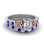 Load image into Gallery viewer, celtic-emerald-cut-diamond-wedding-ring-set-with-sapphire-in-white-gold-FDENS2255B1EMGSABL-NL-WG_77dee5f1-4002-45e0-9ff8-6905ee6d350f?v=1757056978