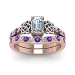 Load image into Gallery viewer, celtic-emerald-cut-diamond-wedding-ring-set-with-violet-topaz-in-rose-gold-FDENS2255B1EMGVITOANGLE5-NL-RG_4b9df253-b375-4b90-8f75-ae40279d8313?v=1757056978