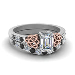 Load image into Gallery viewer, celtic-emerald-cut-wedding-ring-set-with-black-diamond-in-white-gold-FDENS2255B1EMGBLACK-NL-WG_71e91d40-a036-4515-a0f3-7eef959ac9f5?v=1757056978