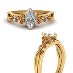 Load image into Gallery viewer, celtic-knot-split-marquise-cut-orange-sapphire-engagement-ring-in-yellow-gold-FD9609MQGSAOR-NL-YG