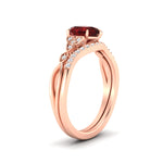 Load image into Gallery viewer, Celtic Knot Split Pear Ruby Wedding Ring Set