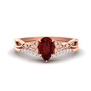 Celtic Knot Split Pear Ruby Wedding Ring Set