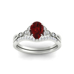 Load image into Gallery viewer, Celtic Knot Split Pear Ruby Wedding Ring Set