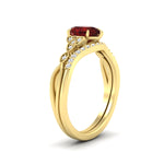 Load image into Gallery viewer, Celtic Knot Split Pear Ruby Wedding Ring Set