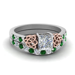 Load image into Gallery viewer, celtic-princess-cut-diamond-wedding-ring-set-with-emerald-in-white-gold-FDENS2255B1PRGEMGR-NL-WG_c0ce7856-2371-42a9-8cb1-ec9bd33a3b0f?v=1757057000