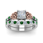 Load image into Gallery viewer, celtic-princess-cut-diamond-wedding-ring-set-with-emerald-in-white-gold-FDENS2255B1PRGEMGRANGLE5-NL-WG_eef49915-ec80-4c39-9690-62006585fe26?v=1757057000