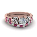 Load image into Gallery viewer, celtic-princess-cut-diamond-wedding-ring-set-with-pink-sapphire-in-rose-gold-FDENS2255B1PRGSADRPI-NL-RG_ca9093b9-373e-45f0-a0a5-1d47401a5846?v=1757057000