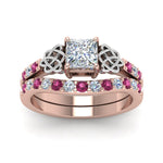 Load image into Gallery viewer, celtic-princess-cut-diamond-wedding-ring-set-with-pink-sapphire-in-rose-gold-FDENS2255B1PRGSADRPIANGLE5-NL-RG_a0f87cc7-42b9-4019-9965-774d9ea6ac50?v=1757057000