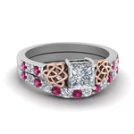 Load image into Gallery viewer, celtic-princess-cut-diamond-wedding-ring-set-with-pink-sapphire-in-white-gold-FDENS2255B1PRGSADRPI-NL-WG_ca71cd1a-4fe4-495b-a0d8-f0e2c78b923a?v=1757057000