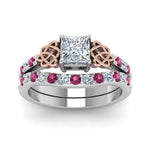 Load image into Gallery viewer, celtic-princess-cut-diamond-wedding-ring-set-with-pink-sapphire-in-white-gold-FDENS2255B1PRGSADRPIANGLE5-NL-WG_a6243aaf-7ca6-4994-bf73-a08cd55dca3d?v=1757057000