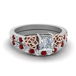 Load image into Gallery viewer, celtic-princess-cut-diamond-wedding-ring-set-with-ruby-in-white-gold-FDENS2255B1PRGRUDR-NL-WG_e2a0e4f3-93b0-4186-a67f-78e3b6afa59b?v=1757057000