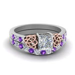 Load image into Gallery viewer, celtic-princess-cut-diamond-wedding-ring-set-with-violet-topaz-in-white-gold-FDENS2255B1PRGVITO-NL-WG_c0887f27-7d6f-4a00-a2d1-9fead580647b?v=1757057000