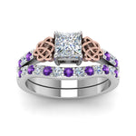 Load image into Gallery viewer, celtic-princess-cut-diamond-wedding-ring-set-with-violet-topaz-in-white-gold-FDENS2255B1PRGVITOANGLE5-NL-WG_8d0013be-48b7-4ea5-b4f7-fdb10a729fe3?v=1757057000