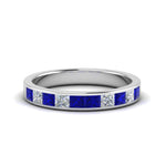 Load image into Gallery viewer, channel-princess-cut-diamond-wedding-band-1-carat-with-blue-sapphire-in-14K-white-gold-FD8382-1.0CTBGSABL-NL-WG