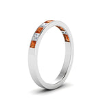 Load image into Gallery viewer, channel-princess-cut-diamond-wedding-band-1-carat-with-orange-sapphire-in-18K-white-gold-FD8382-1.0CTBGSAORANGLE2-NL-WG