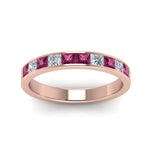 Load image into Gallery viewer, channel-princess-cut-diamond-wedding-band-1-carat-with-pink-sapphire-in-14K-rose-gold-FD8382-1.0CTBGSADRPIANGLE5-NL-RG