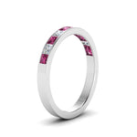 Load image into Gallery viewer, channel-princess-cut-diamond-wedding-band-1-carat-with-pink-sapphire-in-14K-white-gold-FD8382-1.0CTBGSADRPIANGLE2-NL-WG