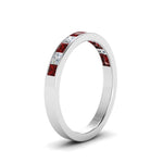 Load image into Gallery viewer, channel-princess-cut-diamond-wedding-band-1-carat-with-ruby-in-18K-white-gold-FD8382-1.0CTBGRUDRANGLE2-NL-WG